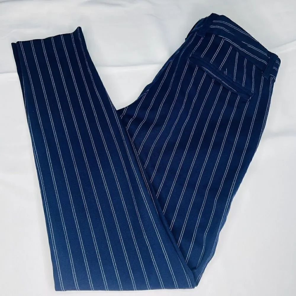 Gap Sz 4 Slim City Coupe Urbane Etroite Pants Navy Blue Stripped Stretch 0763